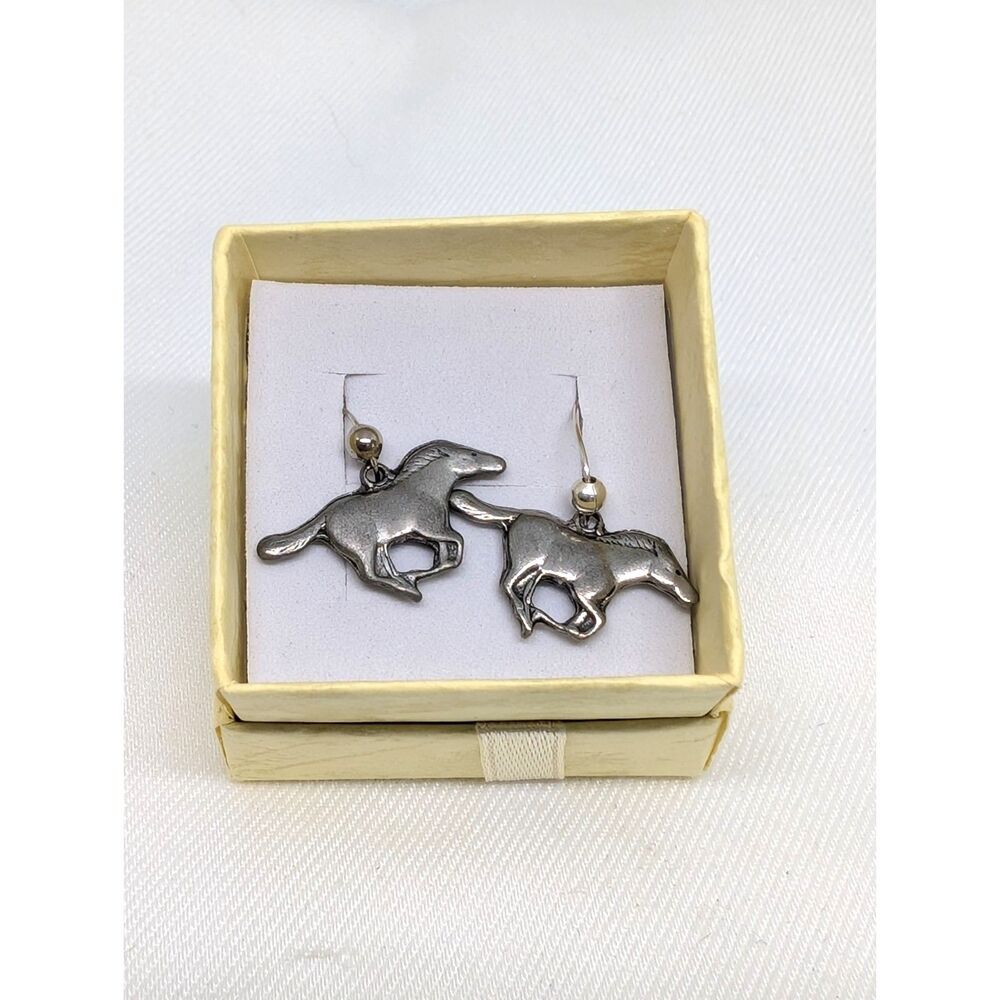 Galloping Horse with Silver Ball Hoop Earrings